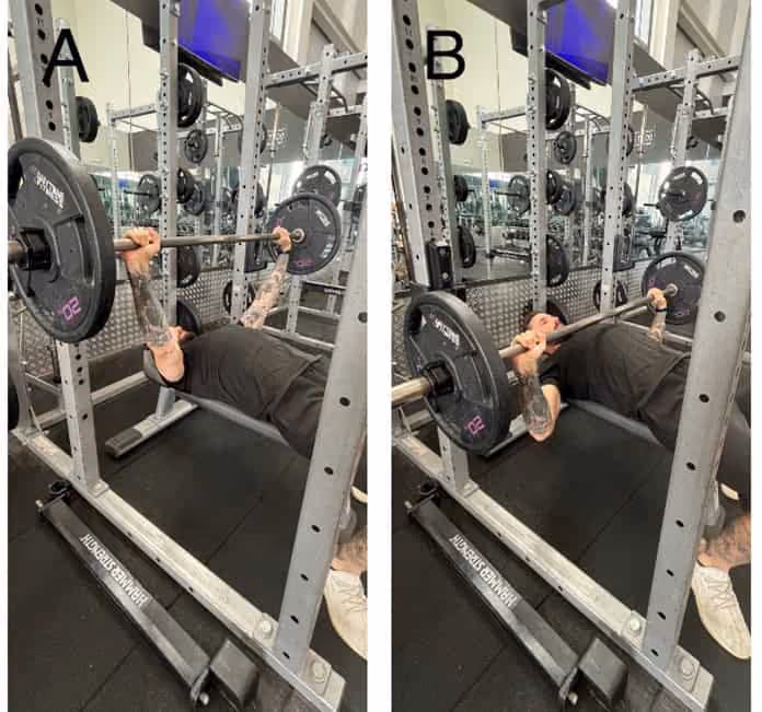 Bench press with different hand positions on the barbell.