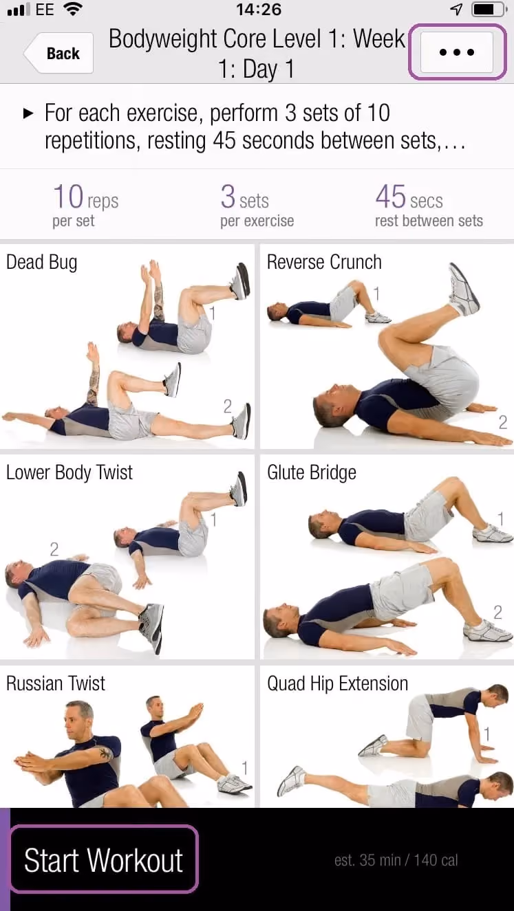 Workout app screen