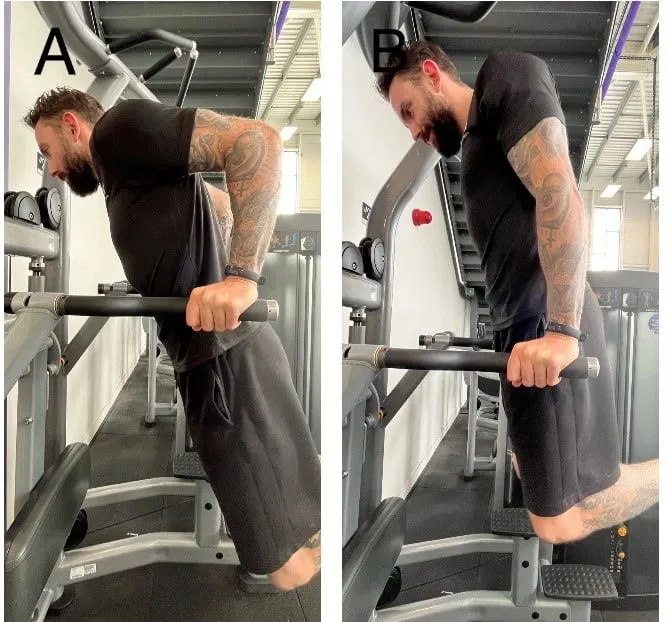 Side-by-side doing tricep dips.