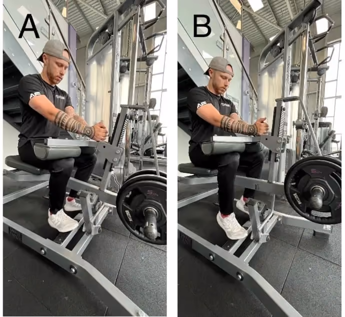 Image A shows a starting position; Image B shows a mid-curl position.