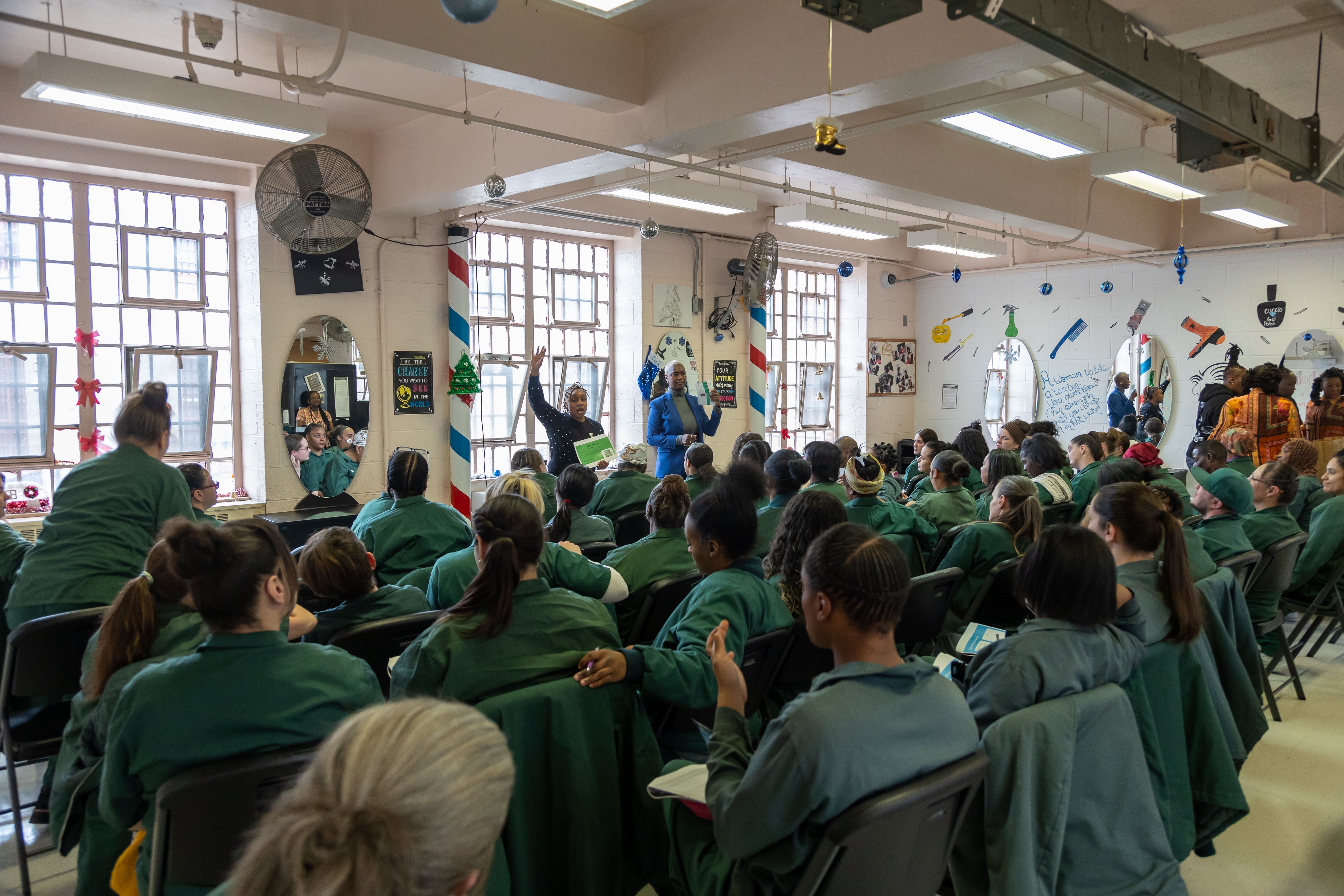A full room of women seated for the program at Taconic Correctional Facility.