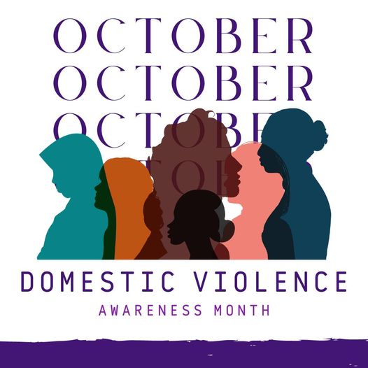 October is Domestic Violence Awareness Month, with silhouettes of women in profile.