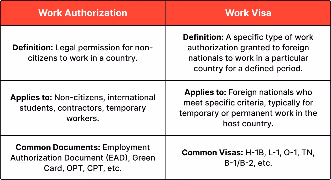 Work Authorization vs Work Visa