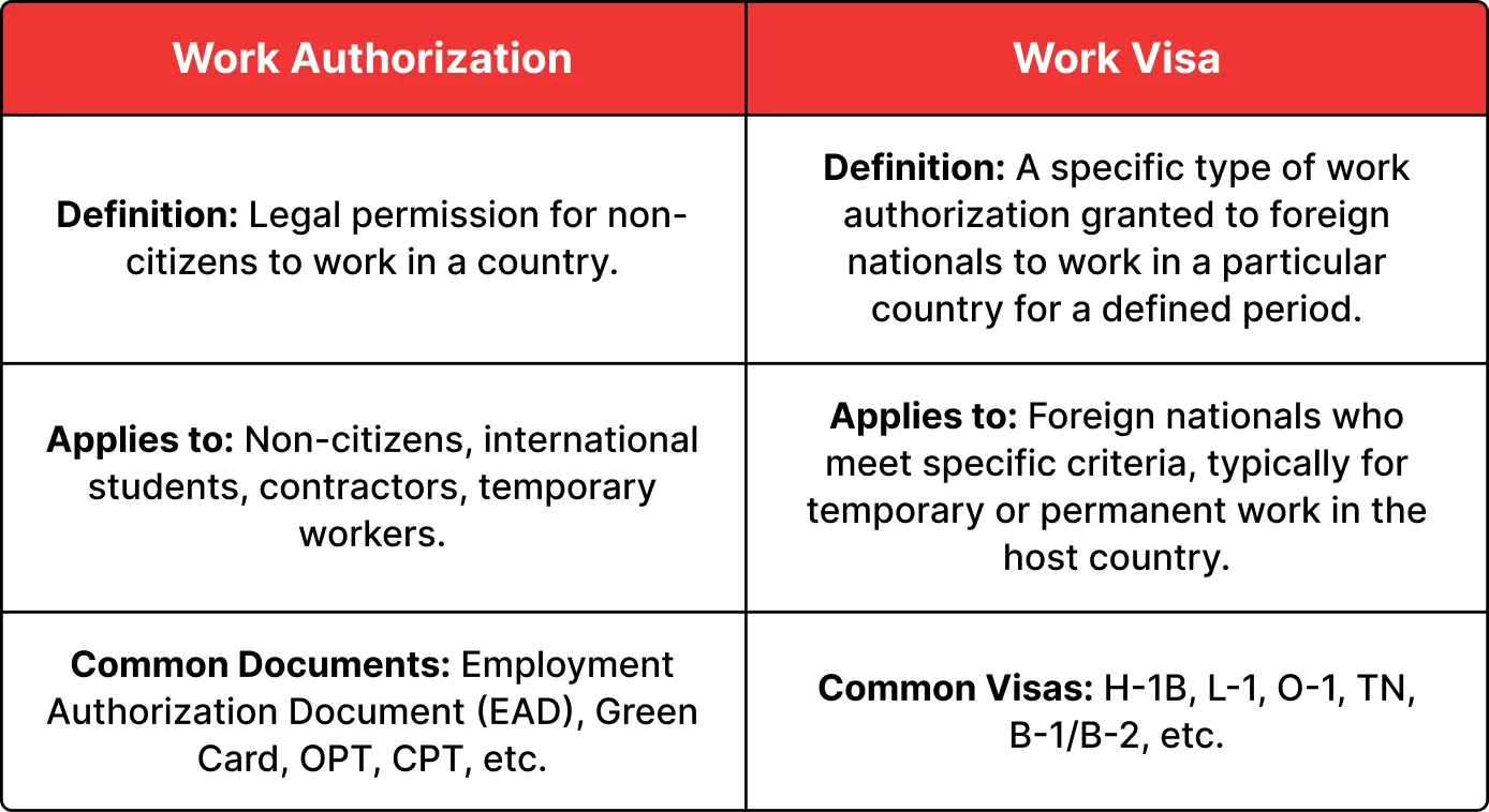Work Authorization vs Work Visa