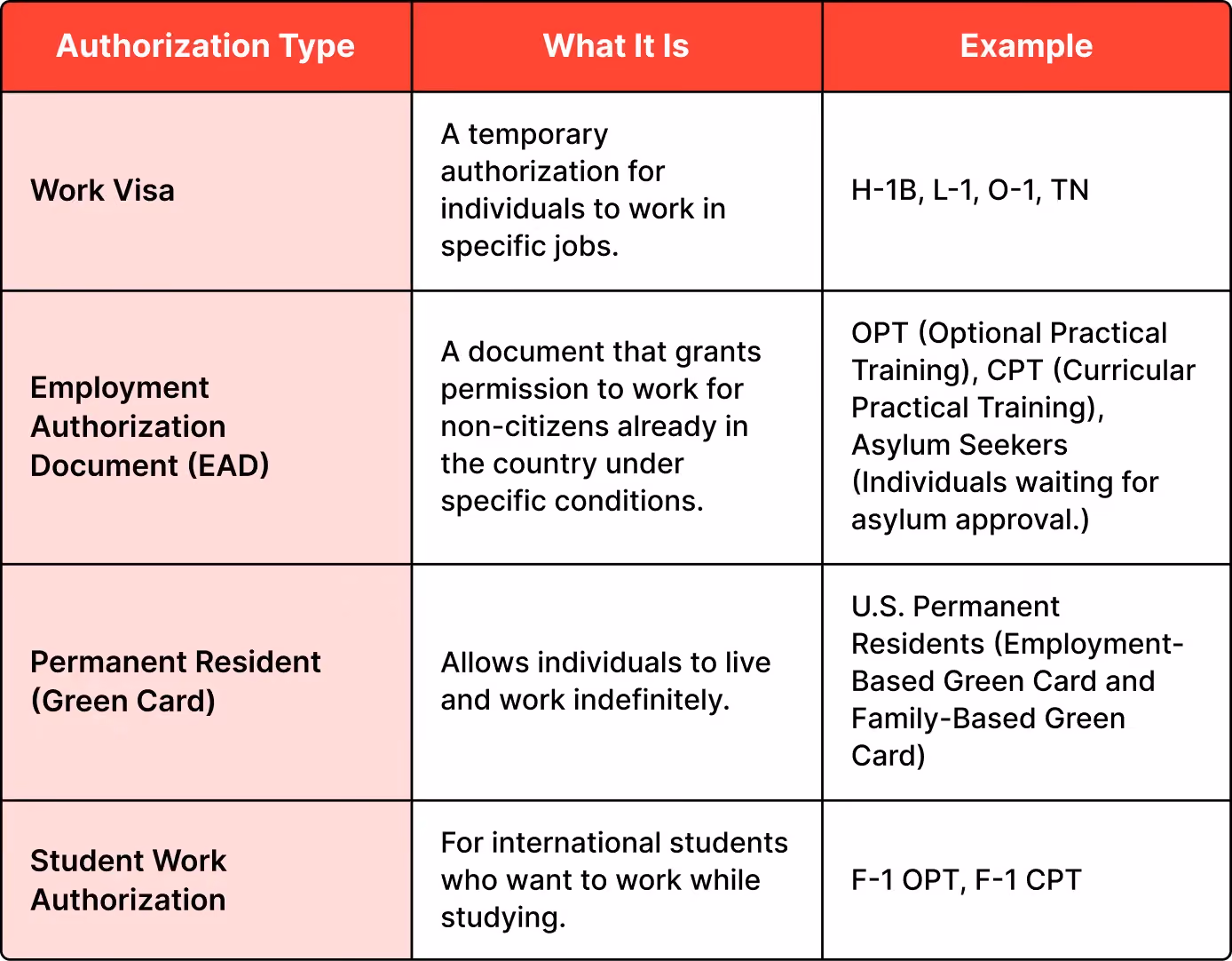 Types of Work Authorization