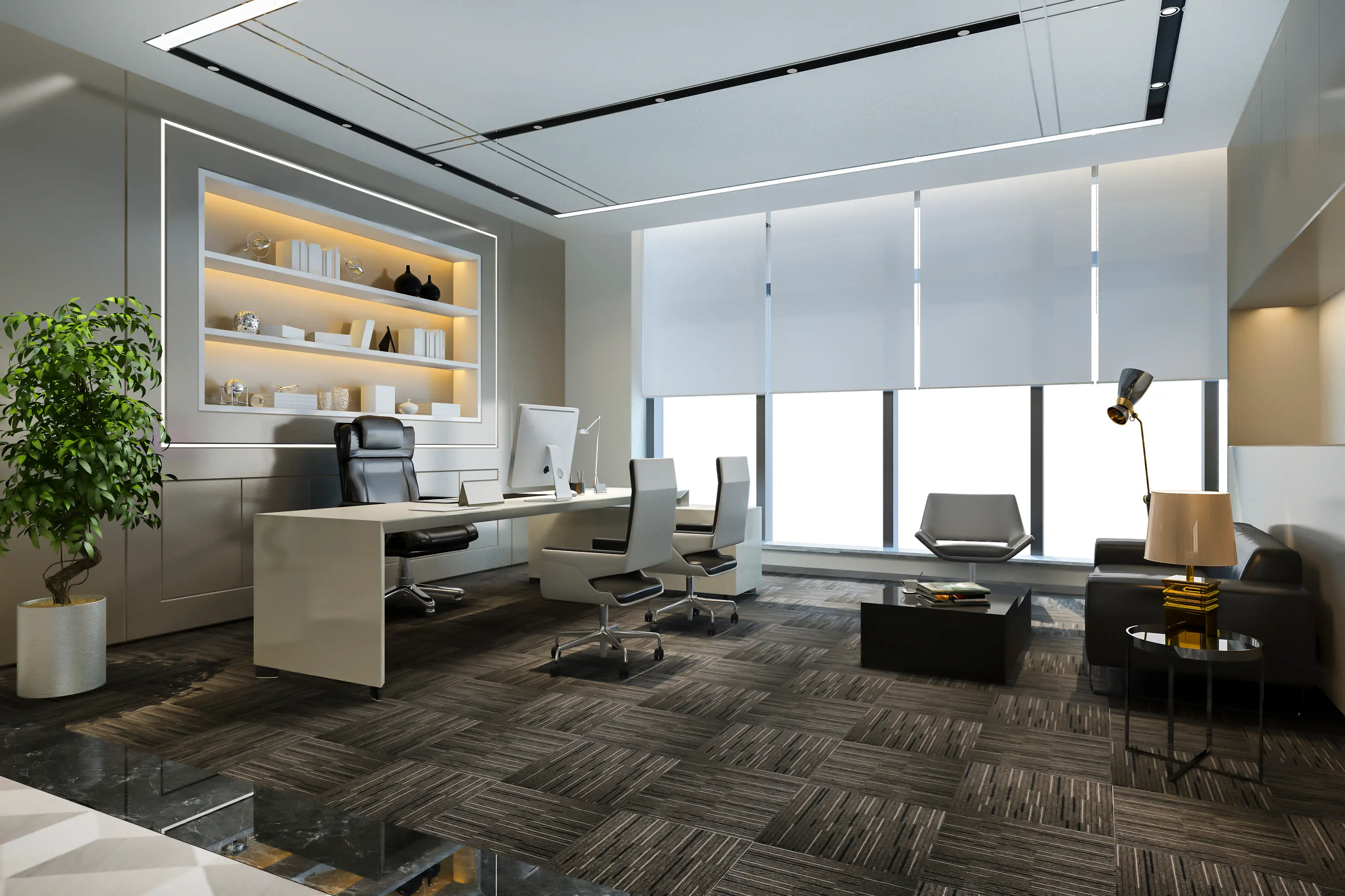Roller blinds for office windows in Bangalore, stylish roller shades curtains 