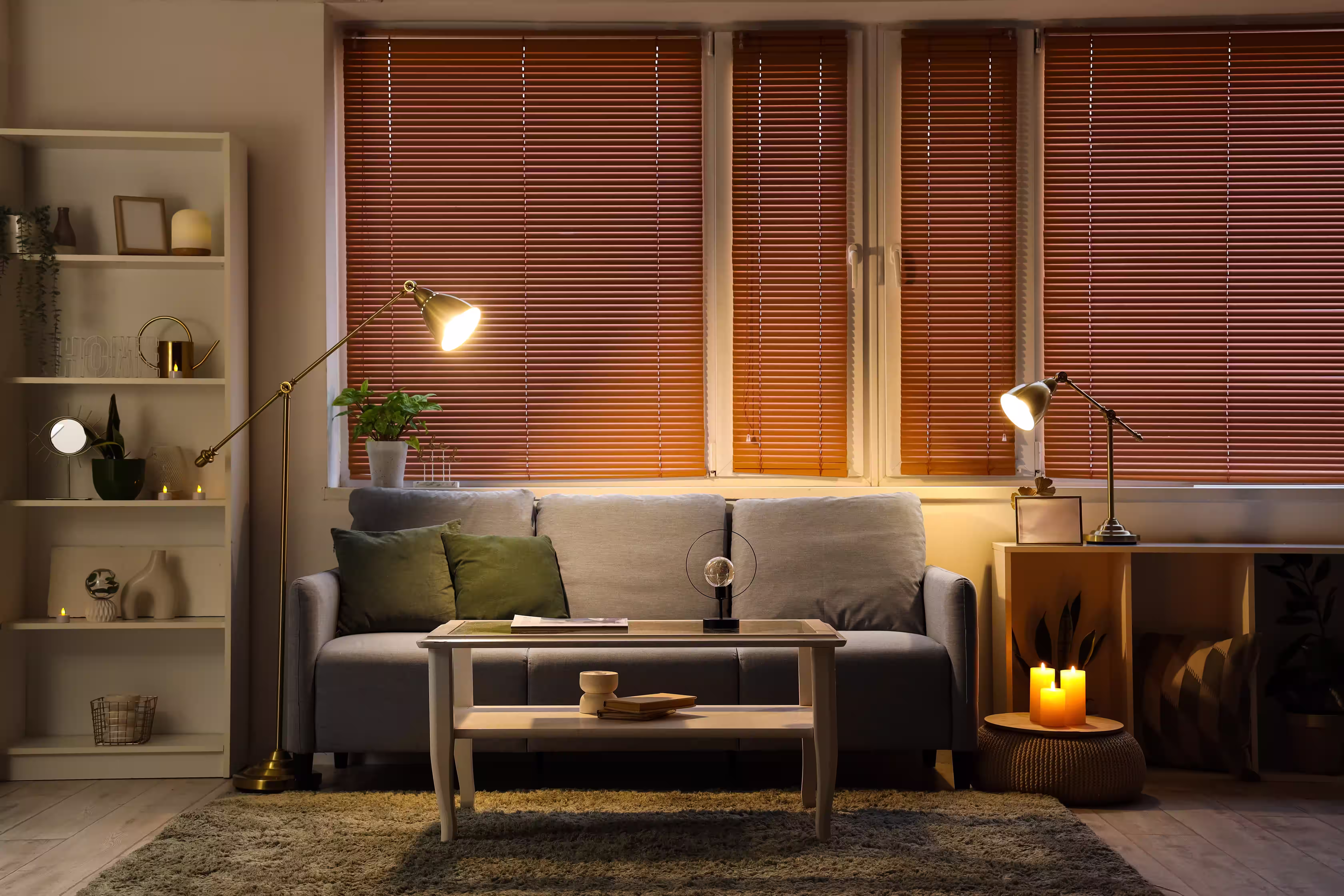 Night blinds installed in a modern Indian living room for complete light control 