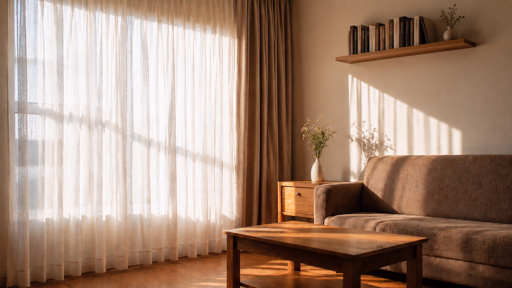 warm sunlight curtains in living room