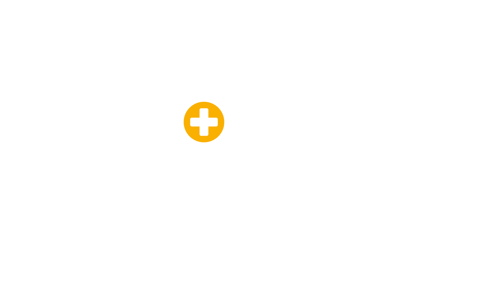 RecruitingPlus Firmenlogo mit weißem Schriftzug und orangefarbenem Pluszeichen auf transparentem Hintergrund.