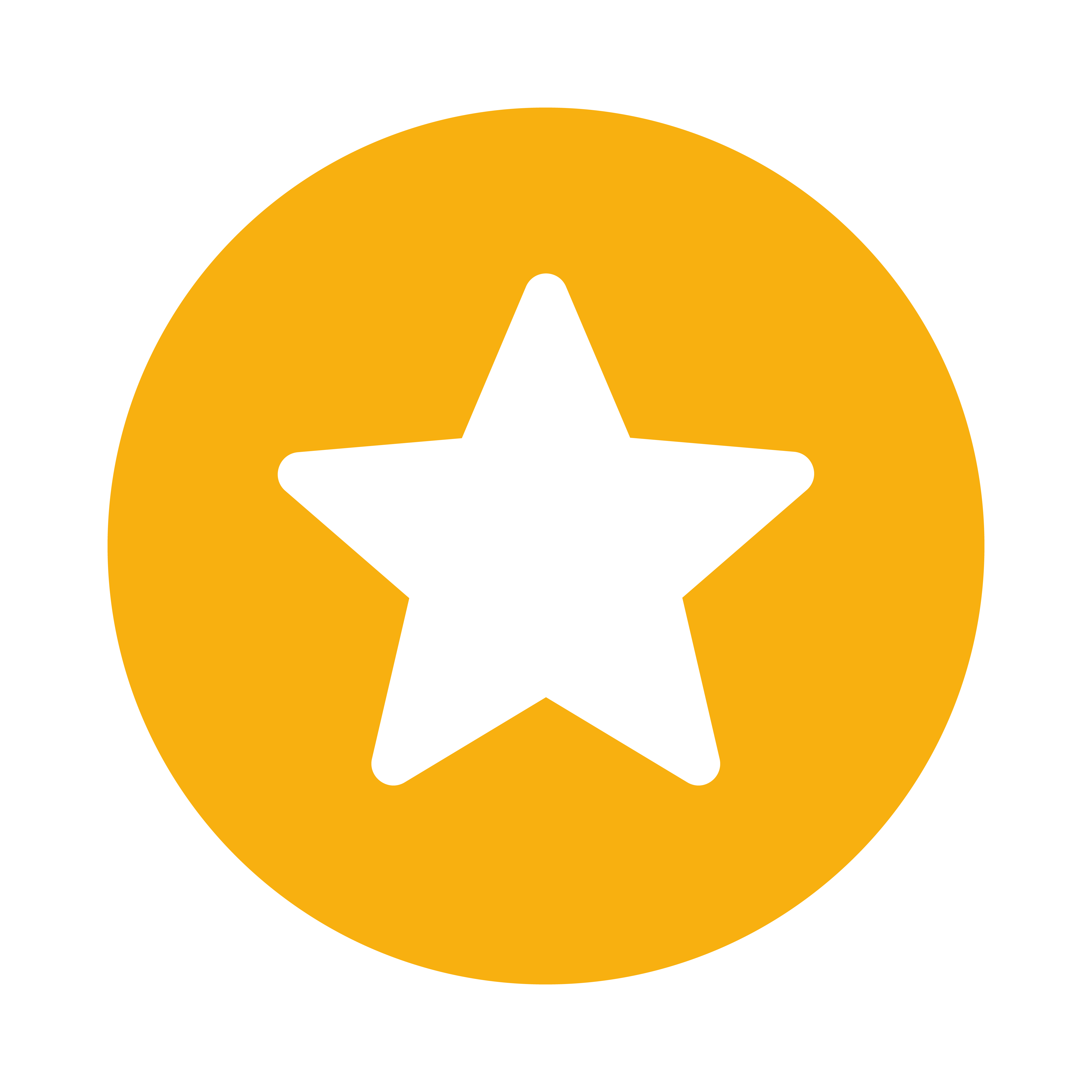 Schwarzer Stern auf orangefarbenem Kreis als Symbol für Bewertungen.