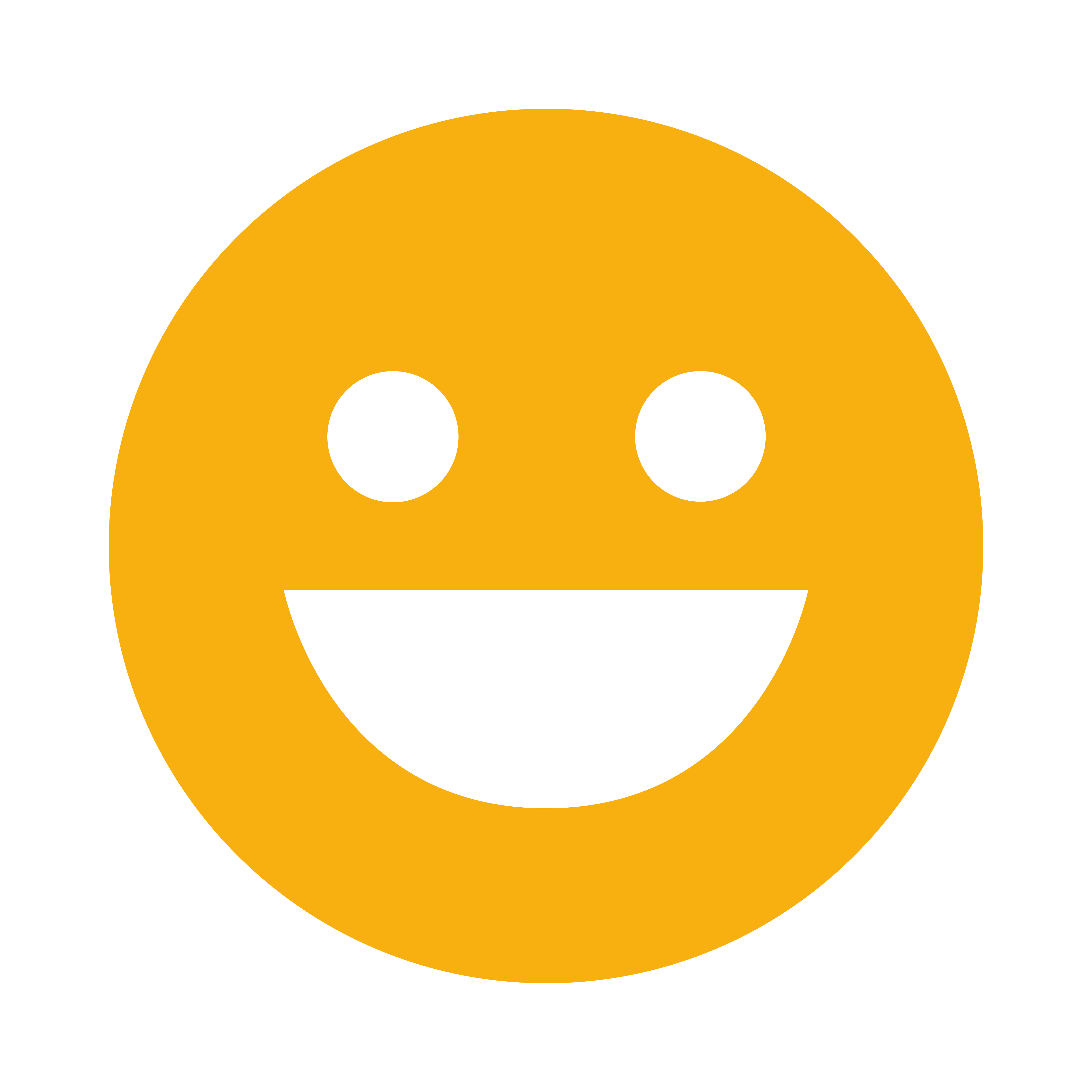 Gelbes Smiley-Gesicht mit großem, offenem Lächeln und zwei schwarzen Augen.