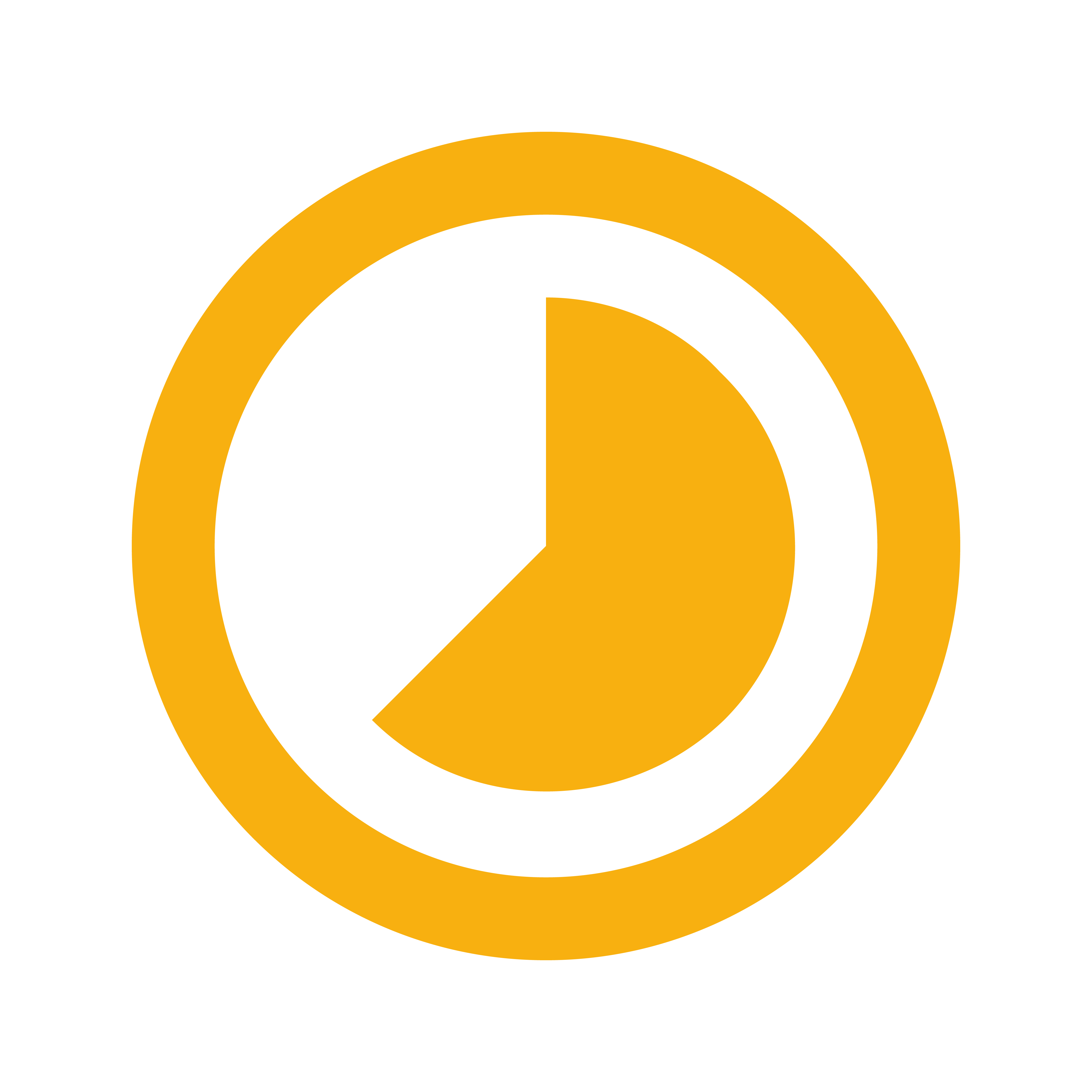 Ein orangefarbener Kreis mit einem stilisierten Uhrzeiger, der auf Viertel vor zwölf zeigt.