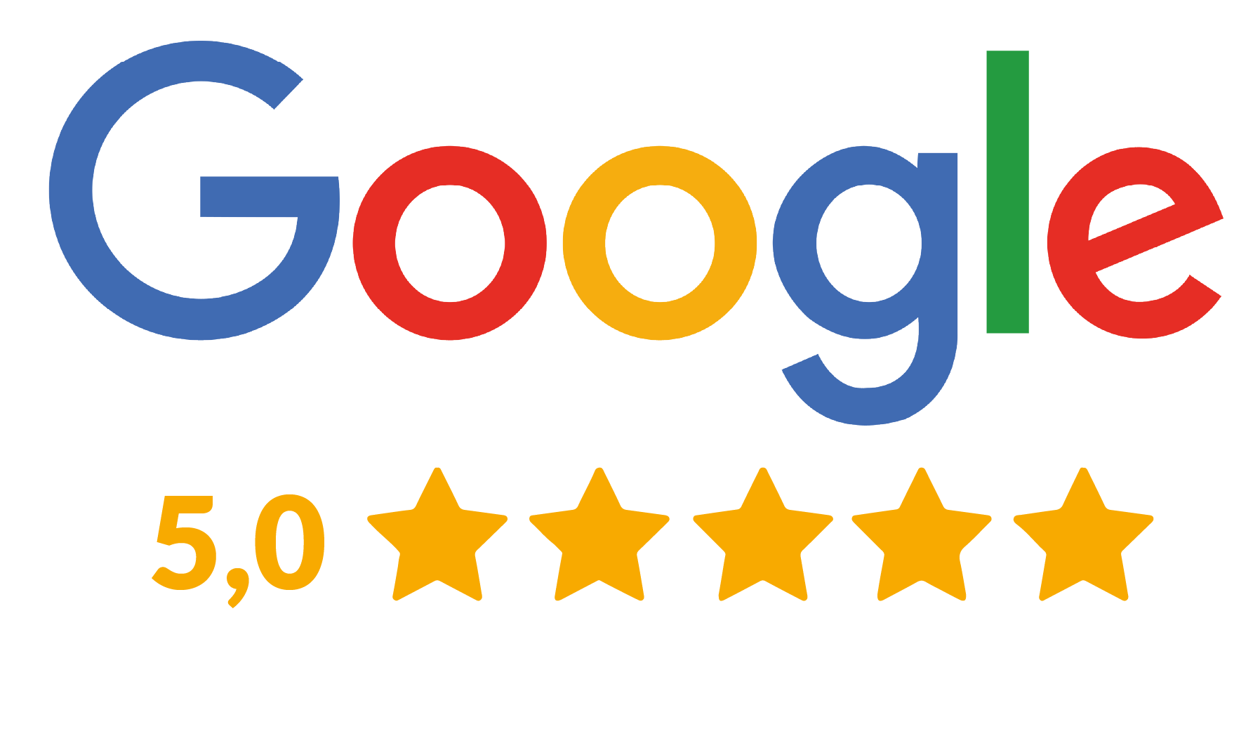 Google-Logo mit einer Bewertung von 5,0 Sternen.