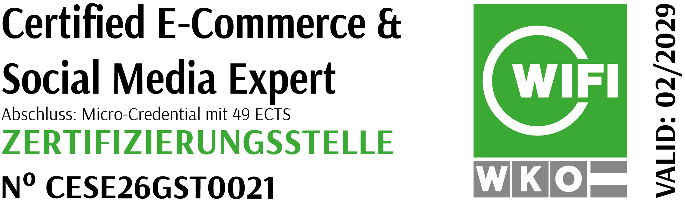 CESE Zertifizierungsstelle Logo mit grünem WiFi-Symbol und WKO-Emblem.
