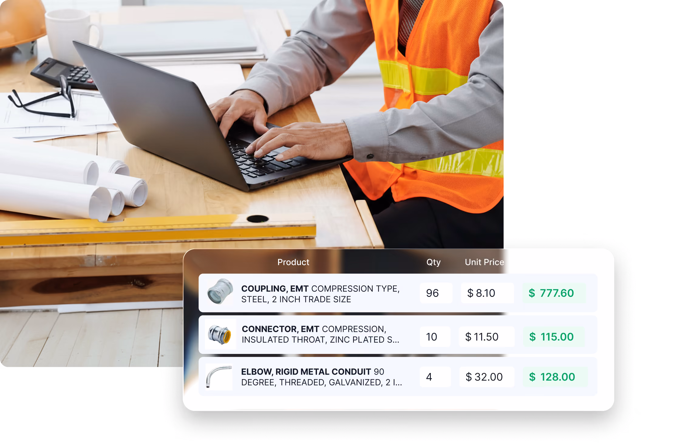 Save time and eliminate manual review with automated invoice processing, PO matching, and submissions for contractors