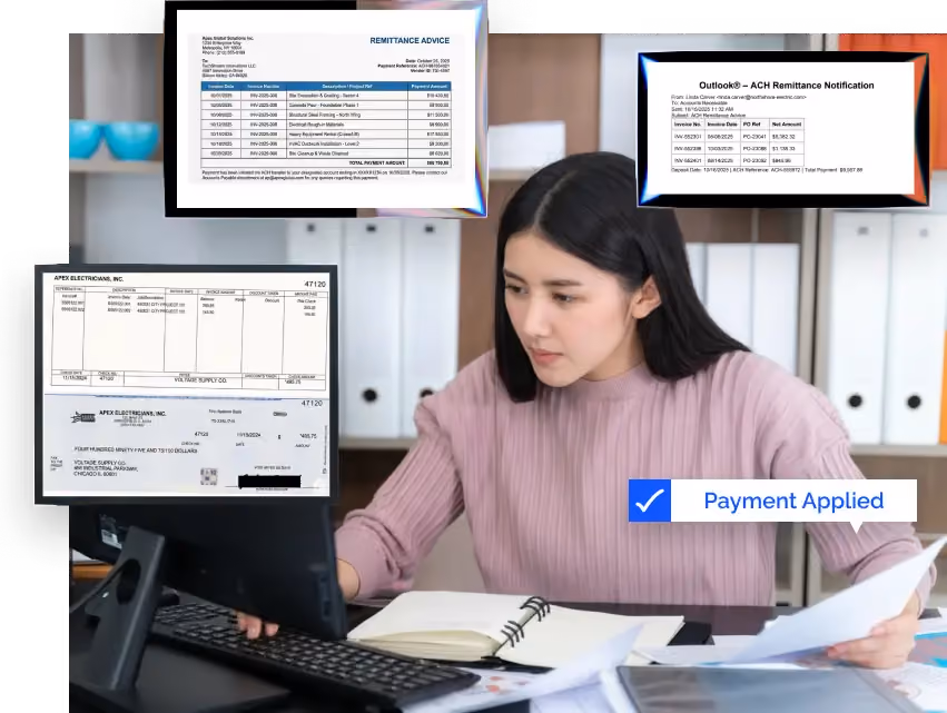 Save time on cash application and follow-up on exceptions faster with AI that accurately matches incoming payments to invoices