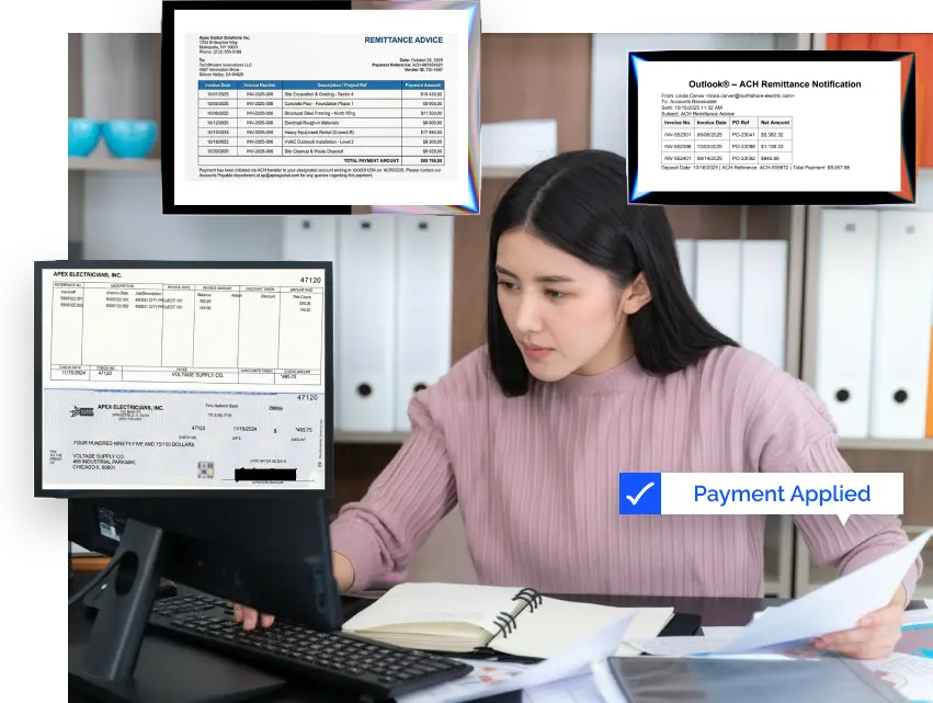 Save time on cash application and follow-up on exceptions faster with AI that accurately matches incoming payments to invoices