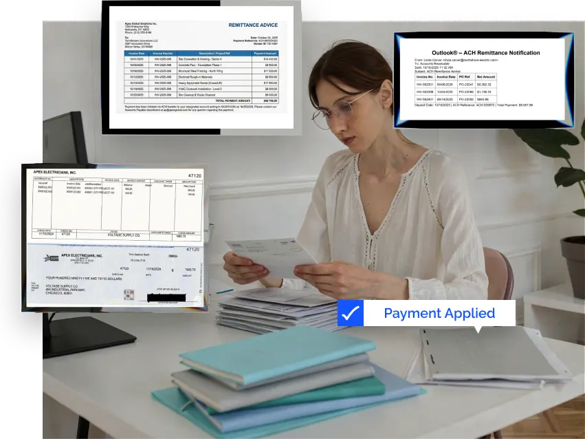 Save time on cash application and follow-up on exceptions faster with AI that accurately matches incoming payments to invoices