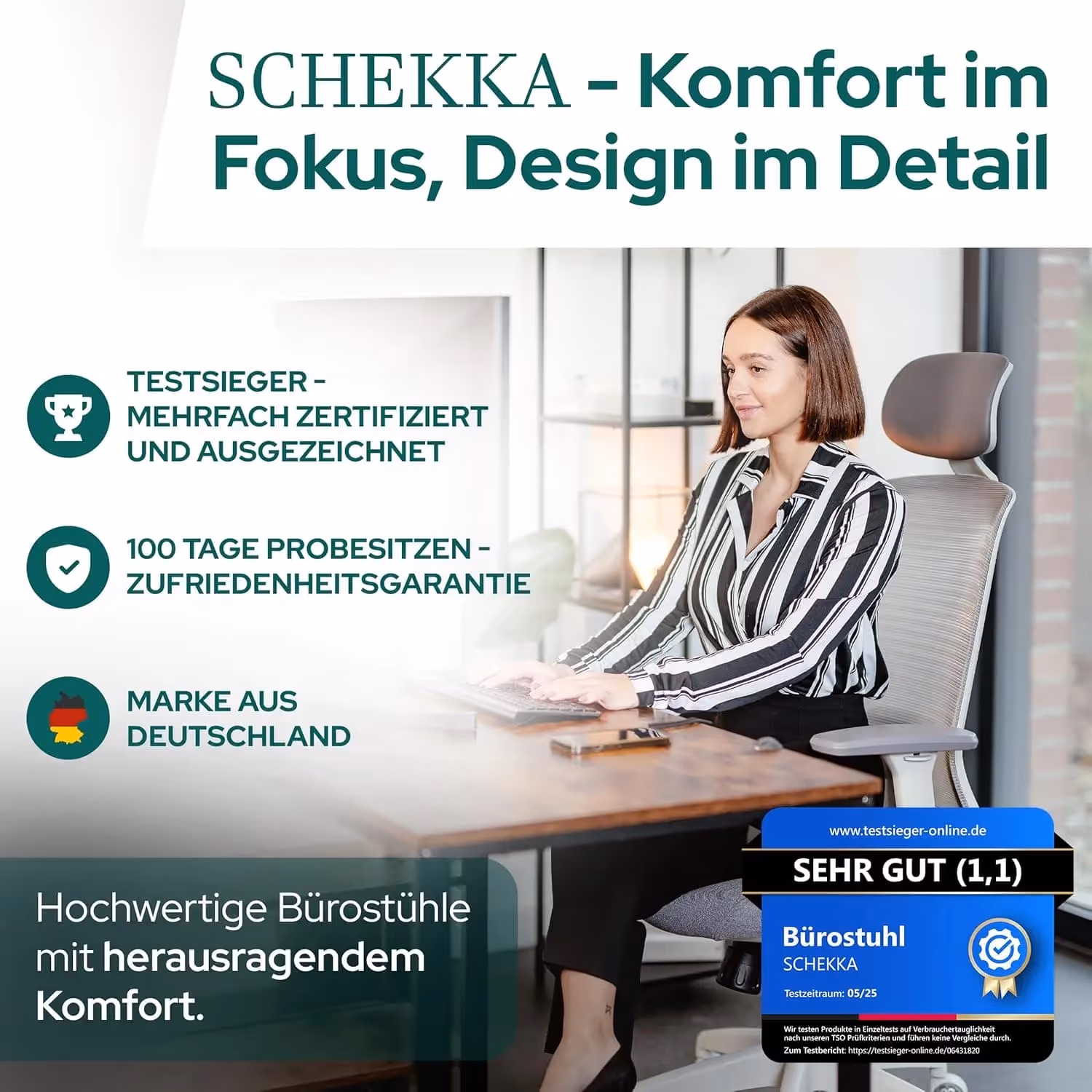 SCHEKKA ERGOPRIME Pro Bürostuhl im Büroeinsatz mit Testsieger-Auszeichnung und Bewertung „Sehr gut (1,1)“