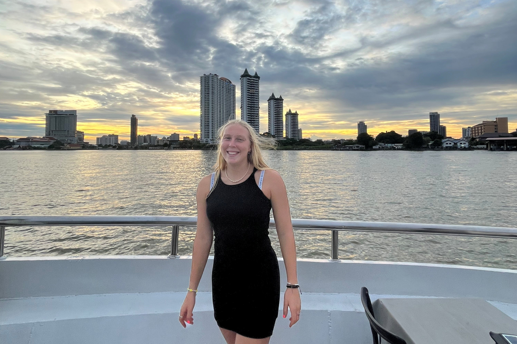 Melissa Boyden in front of a tourist sight while playing professional tennis