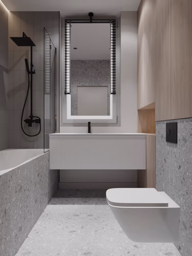 dressing room with warm lights .