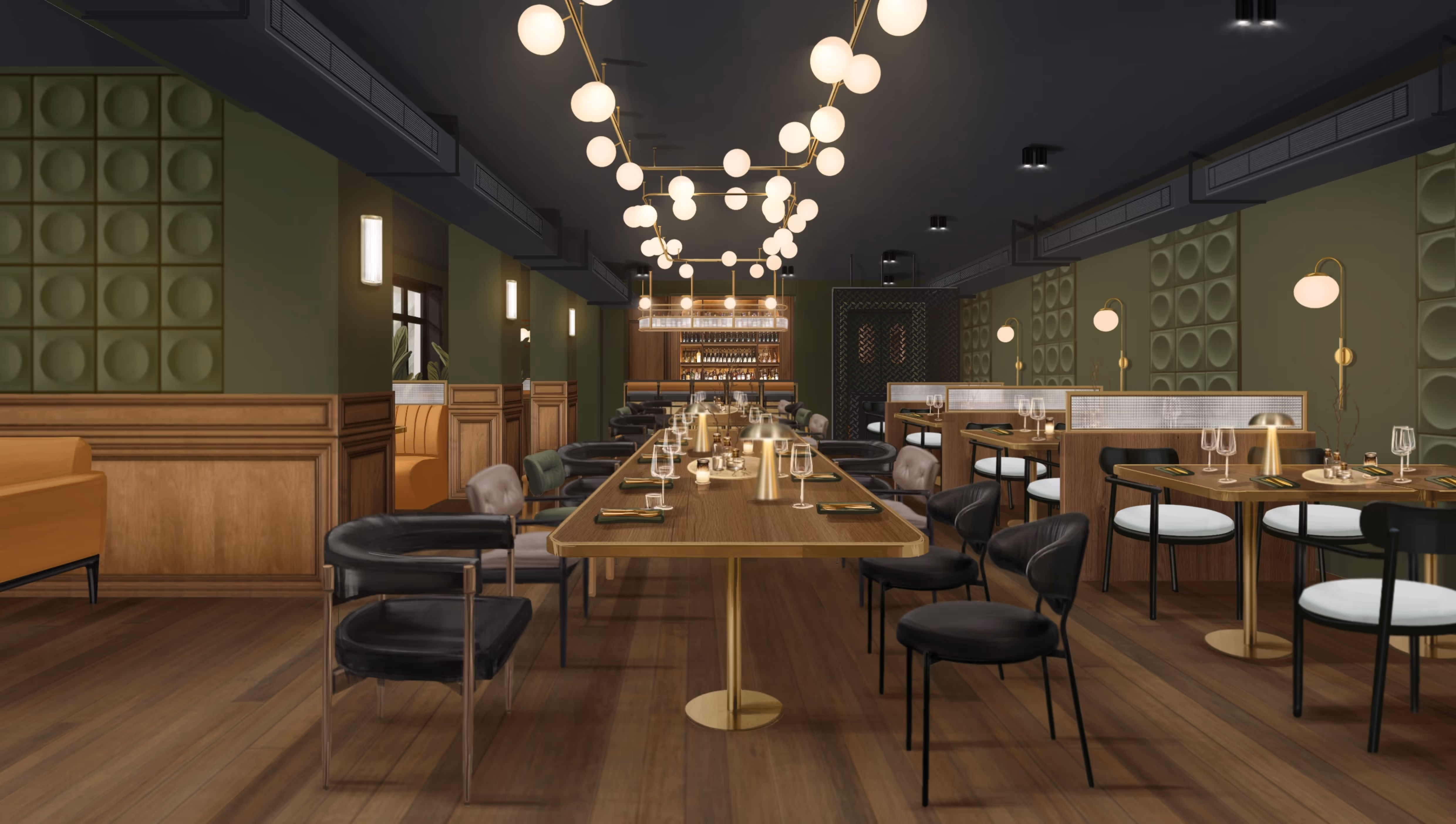 image of the sketch up of the restaurant in ukraine made by interior designer