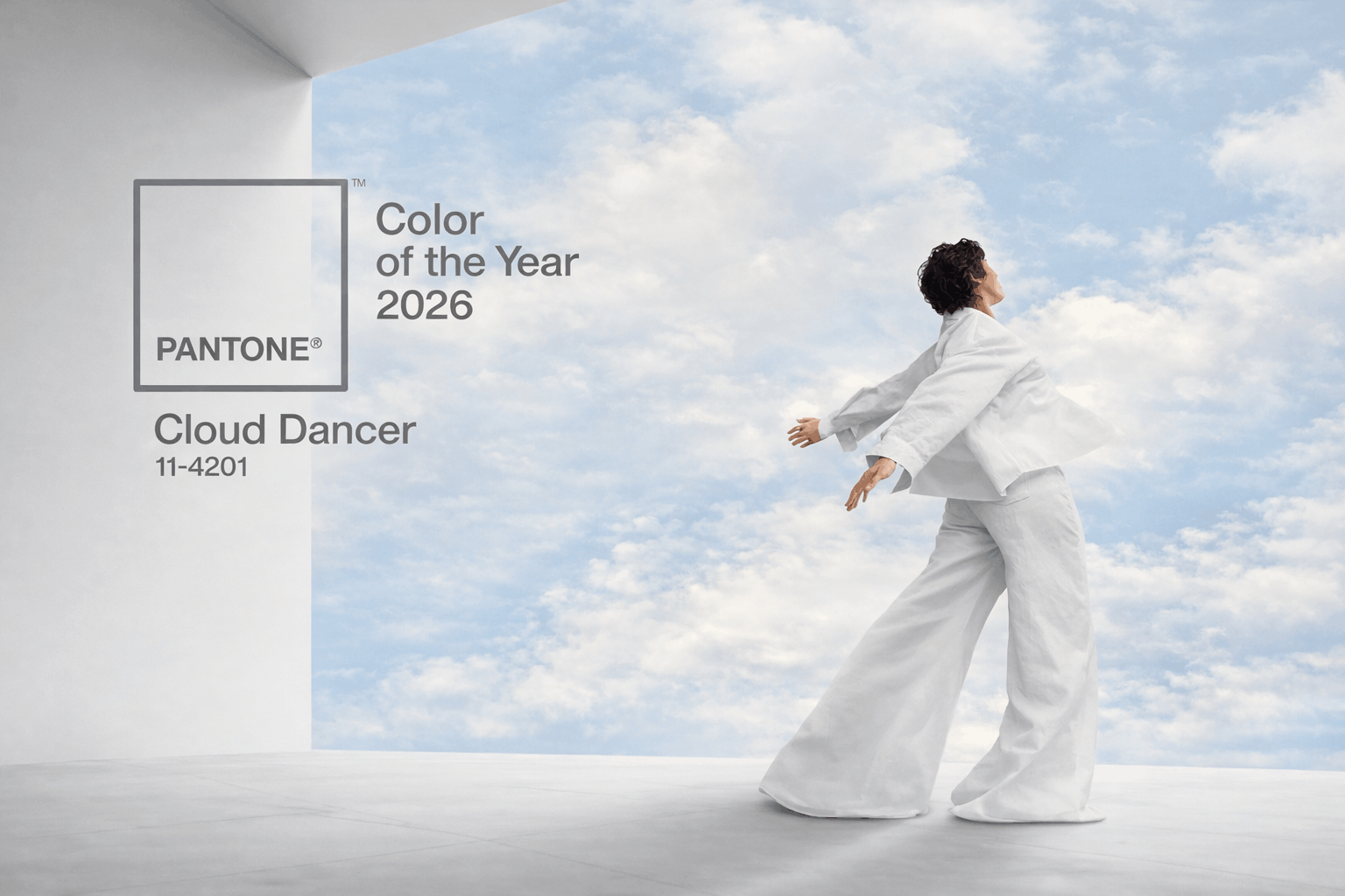 Колір року 2026 за версією Pantone — Cloud Dancer 11-4201, повітряний білий відтінок, що символізує легкість, спокій і баланс
