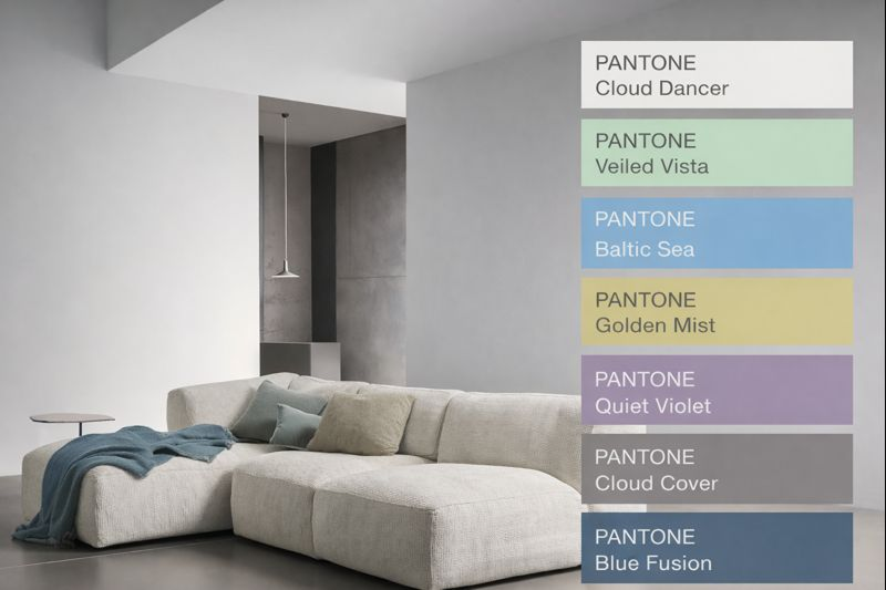 Інтер’єр в нейтральних і пастельних відтінках з палітрою Pantone 2026: Cloud Dancer, Veiled Vista, Baltic Sea та Golden Mist
