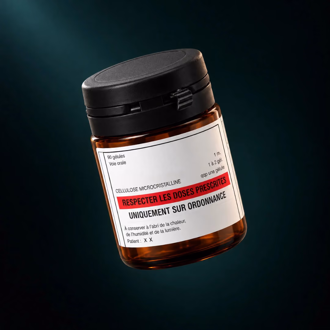 Pot de gélules préparées en pharmacie