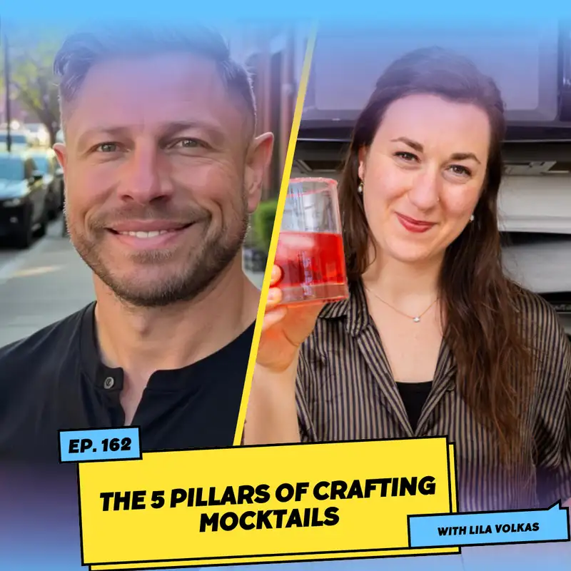 sunnyside podcast cover with words: The 5 Pillars of Crafting Mocktails w/ Lila Volkas