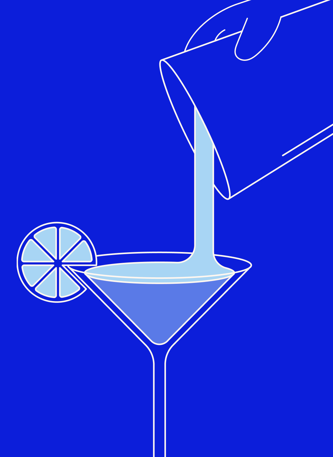 illustration of pouring a non-alcoholic zero-proof mocktail cocktail with lemon for step 2 learning liquids presented by lila volkas