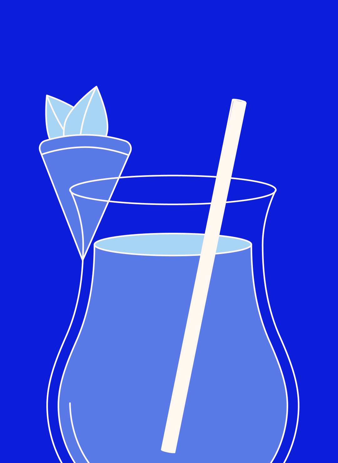 illustration of a non-alcoholic zero-proof mocktail cocktail with straw for step 3 learning liquids presented by lila volkas