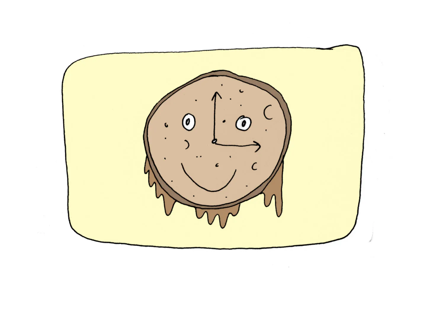 An animated kombucha scoby with arrows on its face on a yellow background