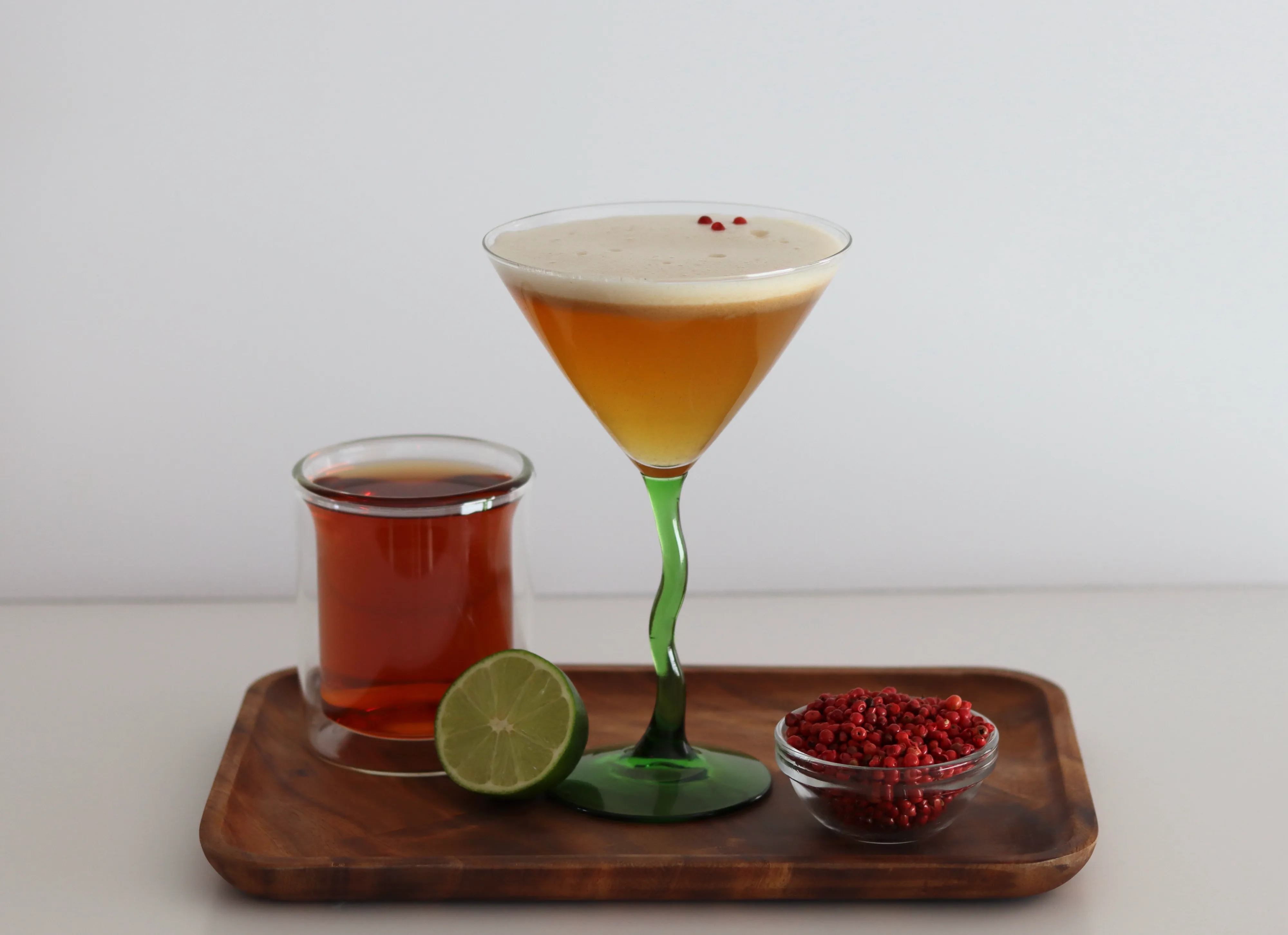 Tea mocktail in martini glass made during mocktail mixology class