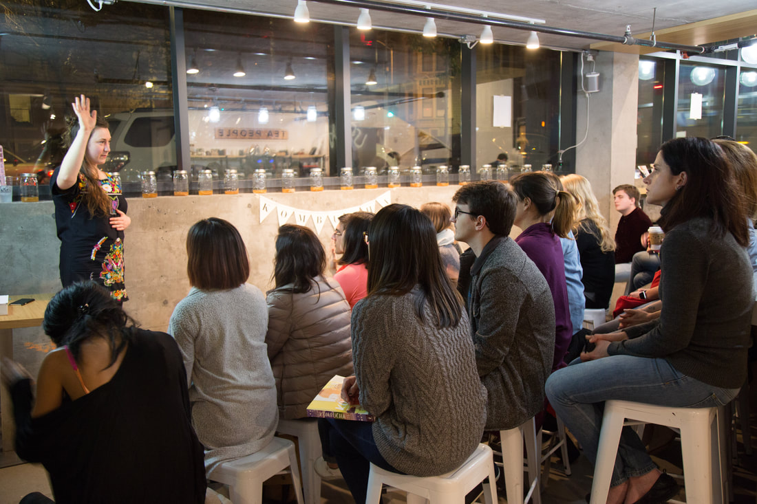 woman teaching kombucha brewing class