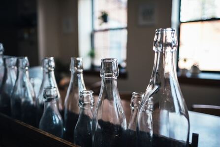 glass bottles for kombucha on bar