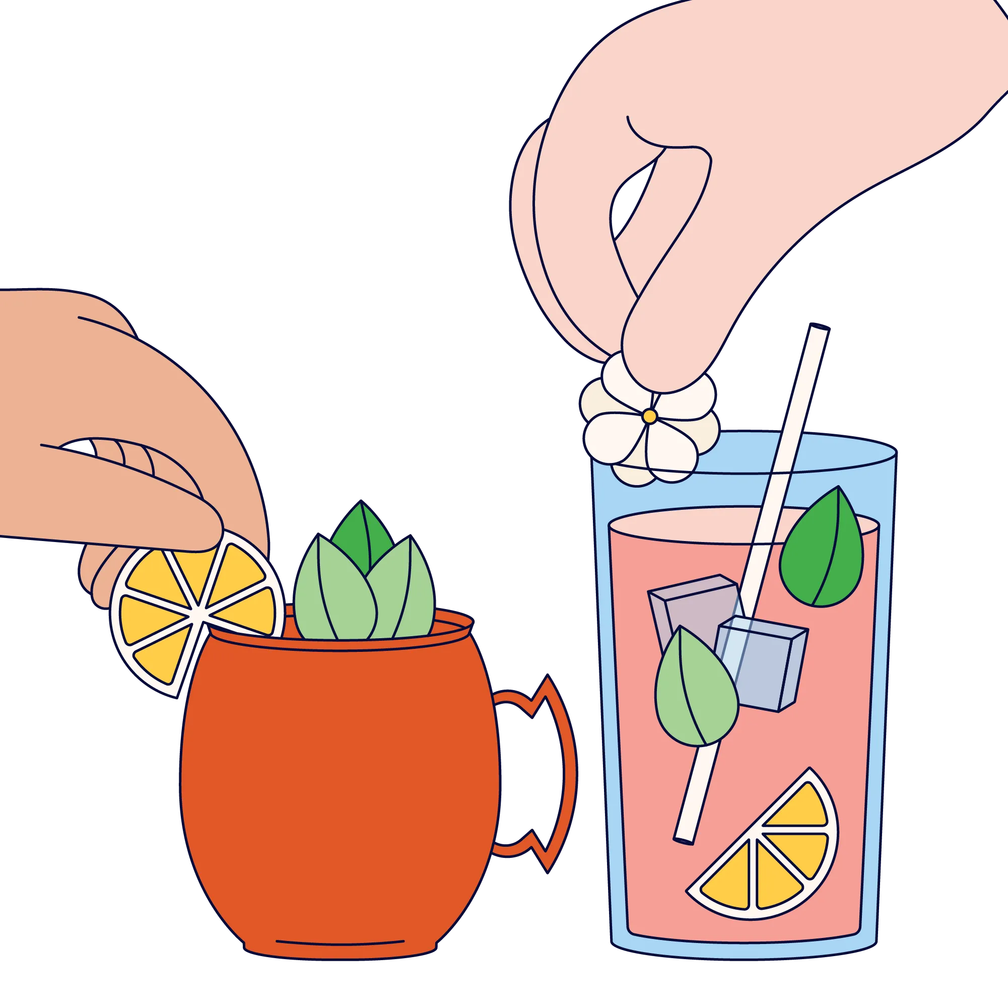 arnishes for mocktails and non alcoholic bar cart presentation