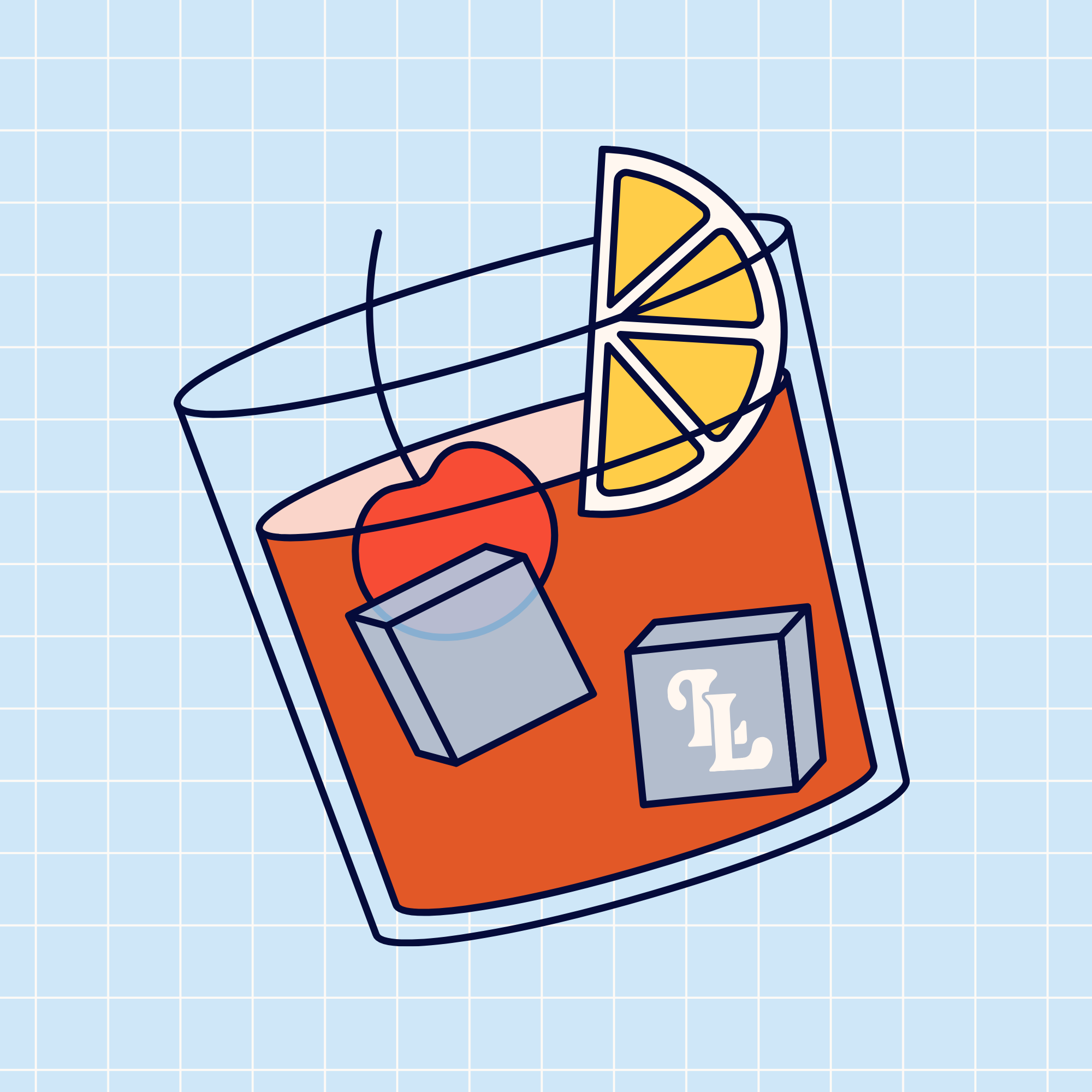 Mocktail illustration with cherry and citrus