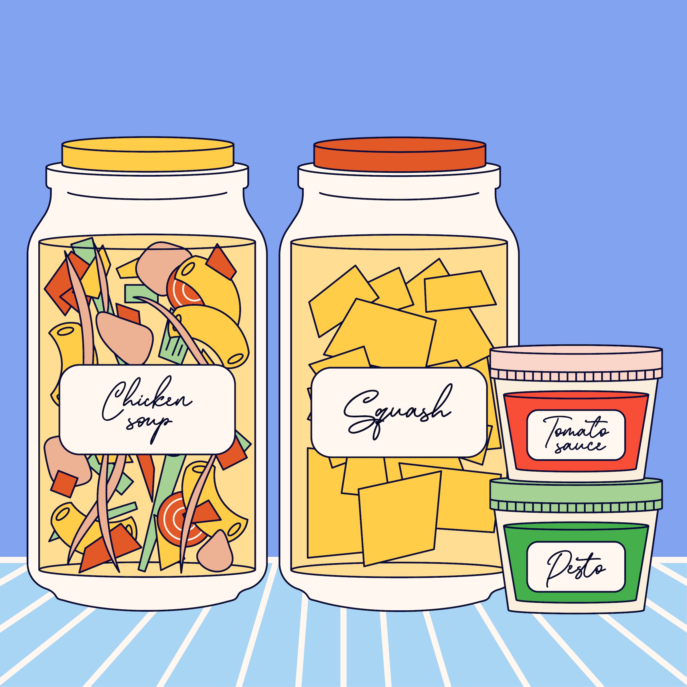 jars of food in freezer for preventing food waste