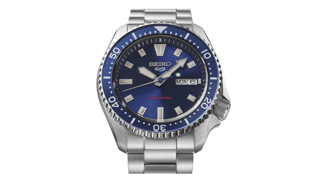 Seiko 5 Sports automatic watch with blue dial and steel bracelet