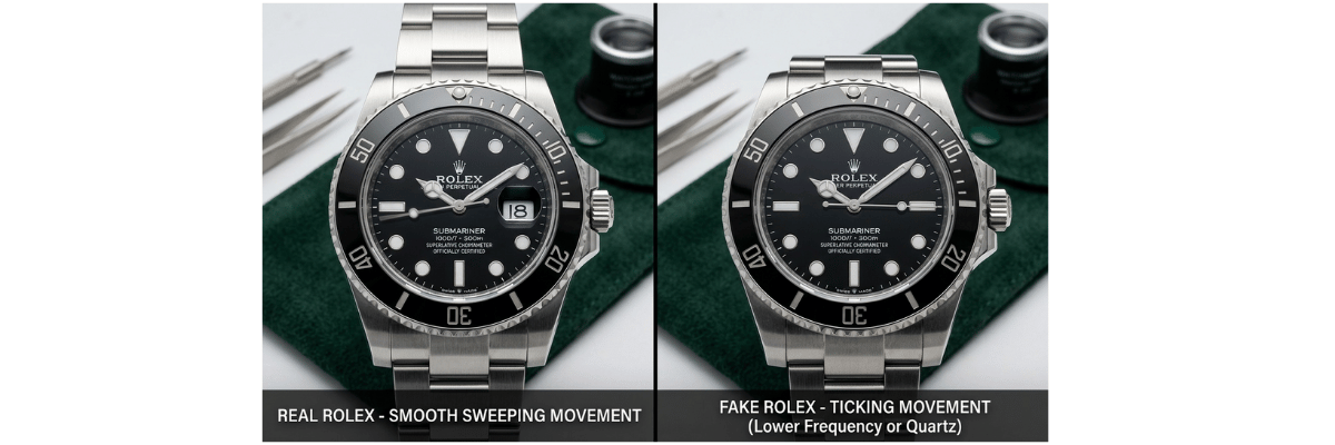 Comparison of real and fake Rolex watch