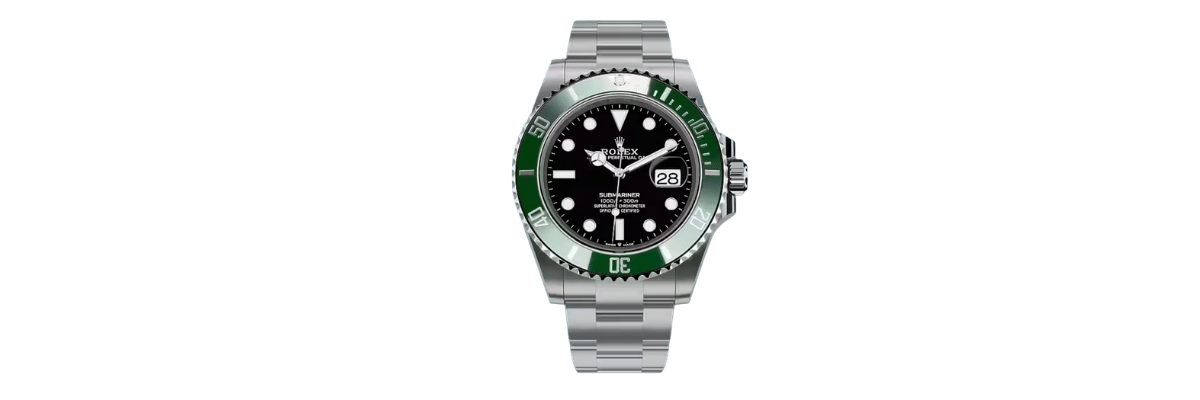 Rolex Submariner with green bezel front view
