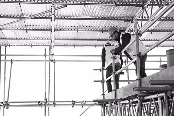 builder evaluating interior design project