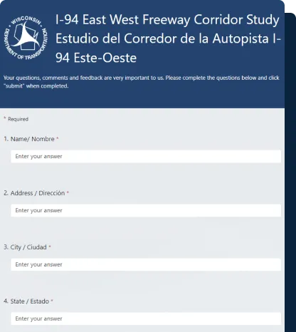 I-94 East-West comment form.