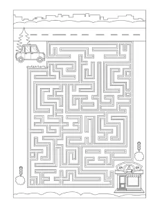 A fun maze for children to solve and color.