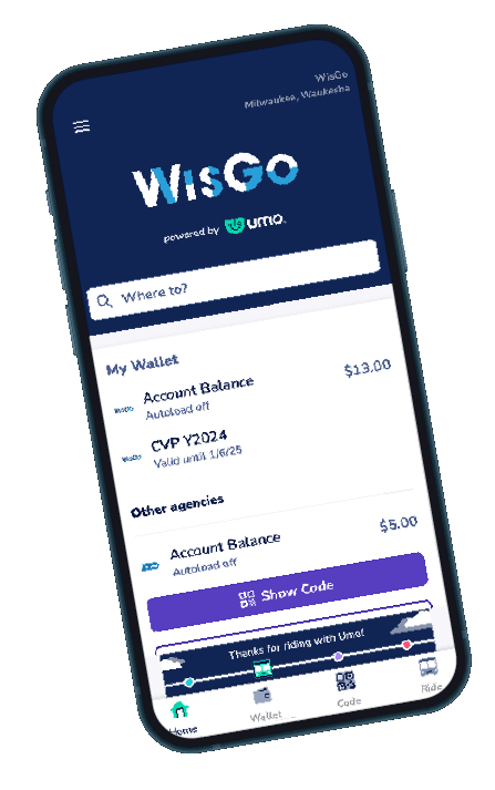 A mobile phone showing a screenshot from the WisGO app.