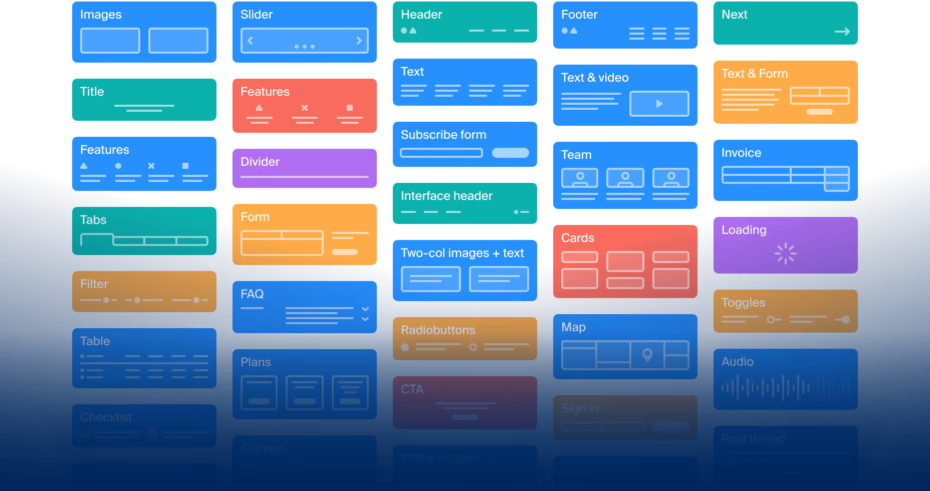 Collection of lo-fi wireframes for content