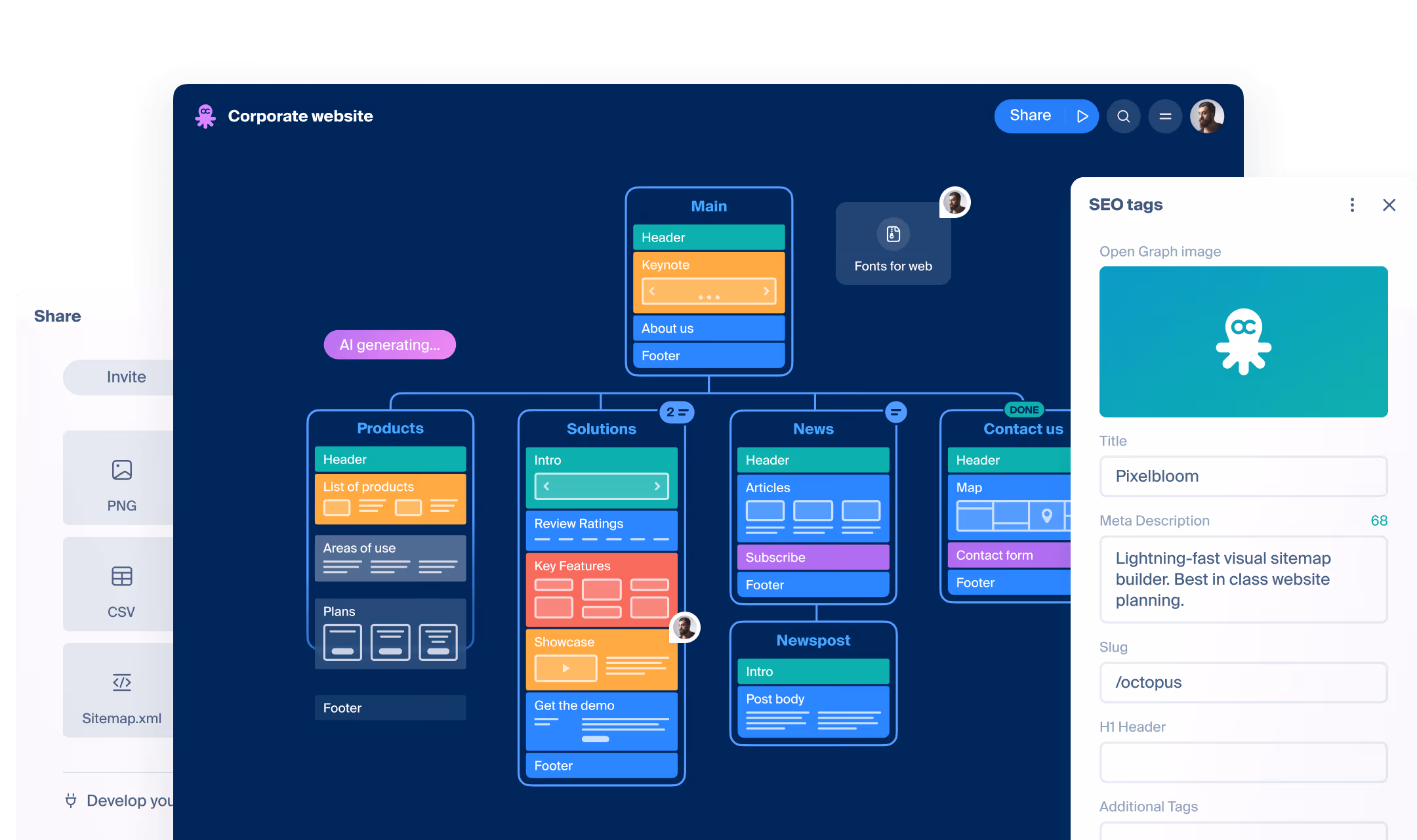Simple website with nested list navigation | Octopus.do