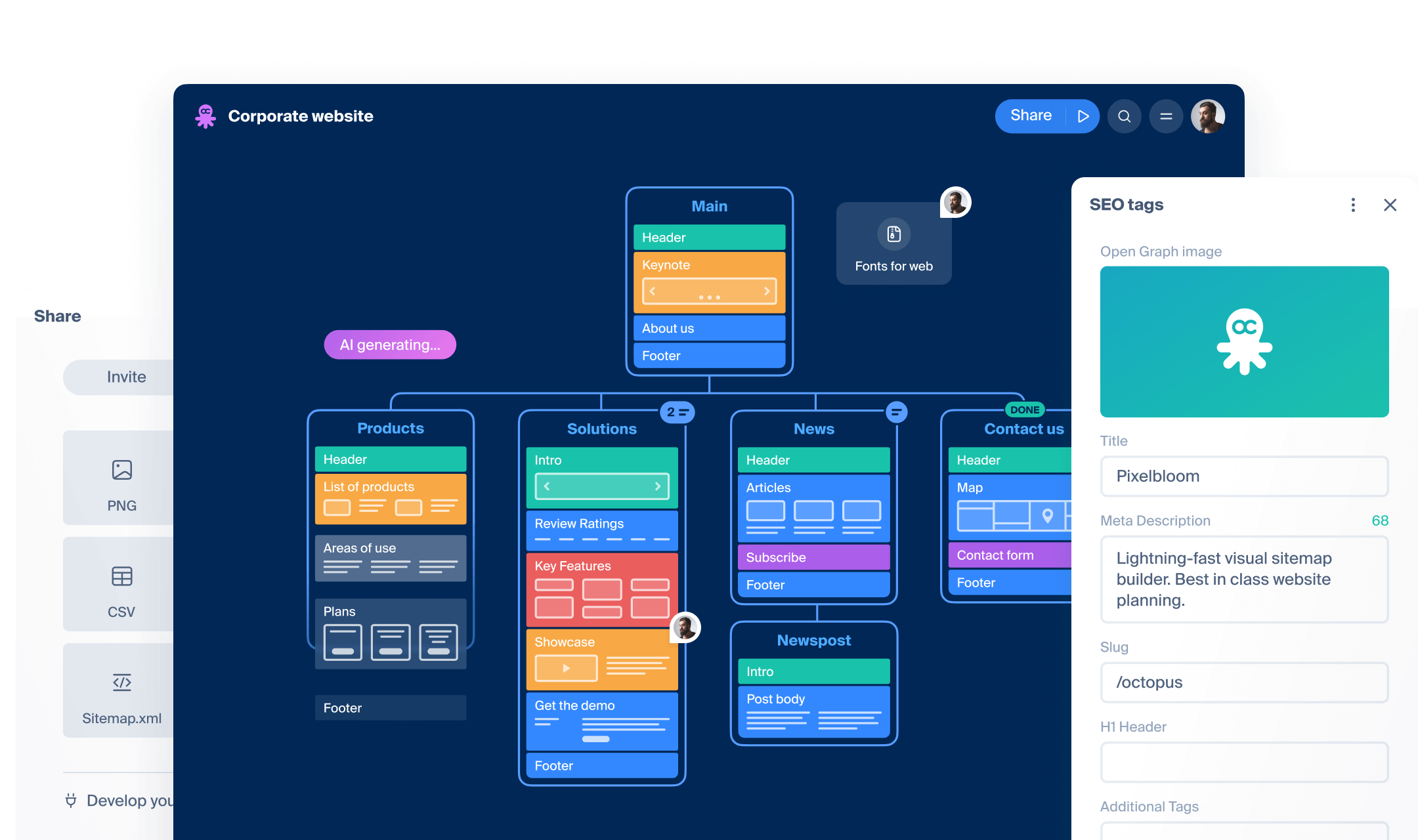 Simple website with nested list navigation | Octopus.do