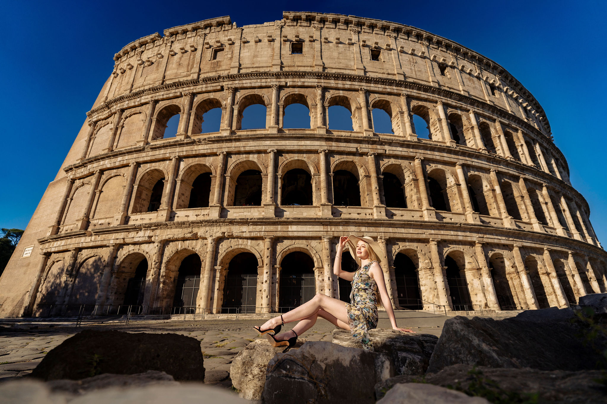 Fashion model in Rome in a two-look editorial story